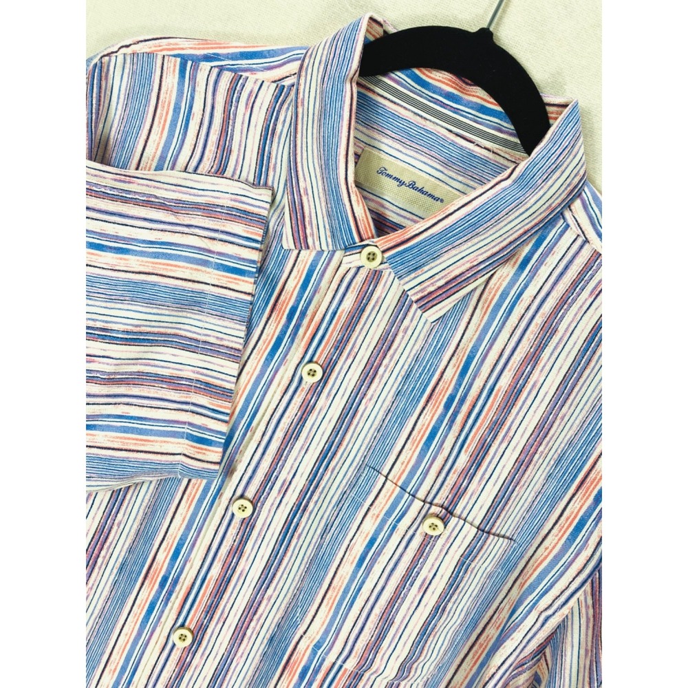 Tommy Bahama ISLAND ZONE Shirt Mens Large Silk Blend Striped - Picture 1 of 16